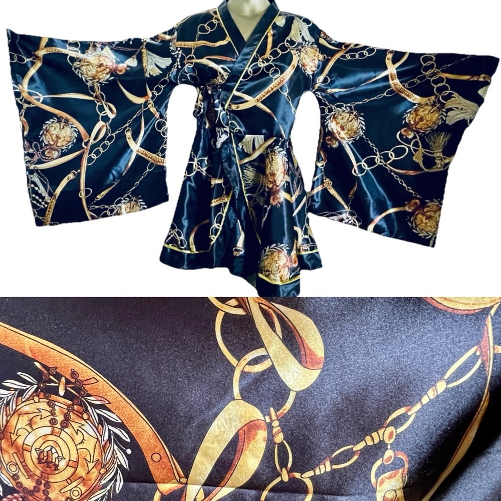 Fabulous Status Print KIMONO Style MINI DRESS / Tunic Top O/S NWOT Must See!
